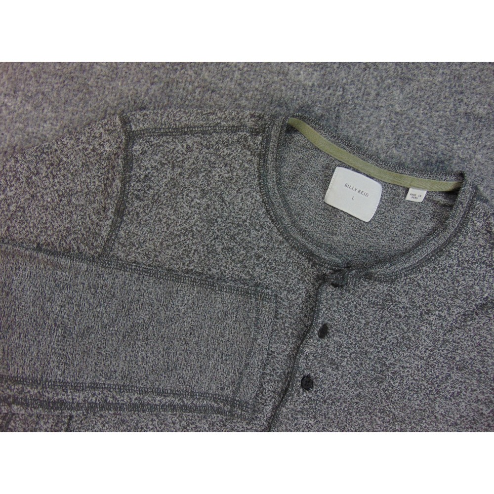 Billy Reid Henley Mens Large Long Sleeve Gray Marled Elbow Patch Pullover Shirt